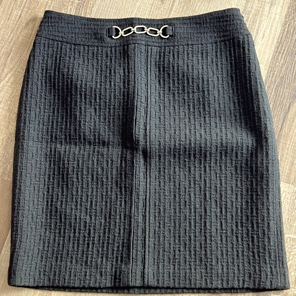 Ann Taylor Black Textured Skirt with gold belt detail